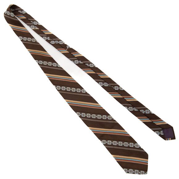 Vintage Brown Striped 60's 70's Retro Necktie Neck Tie - Picture 3 of 6